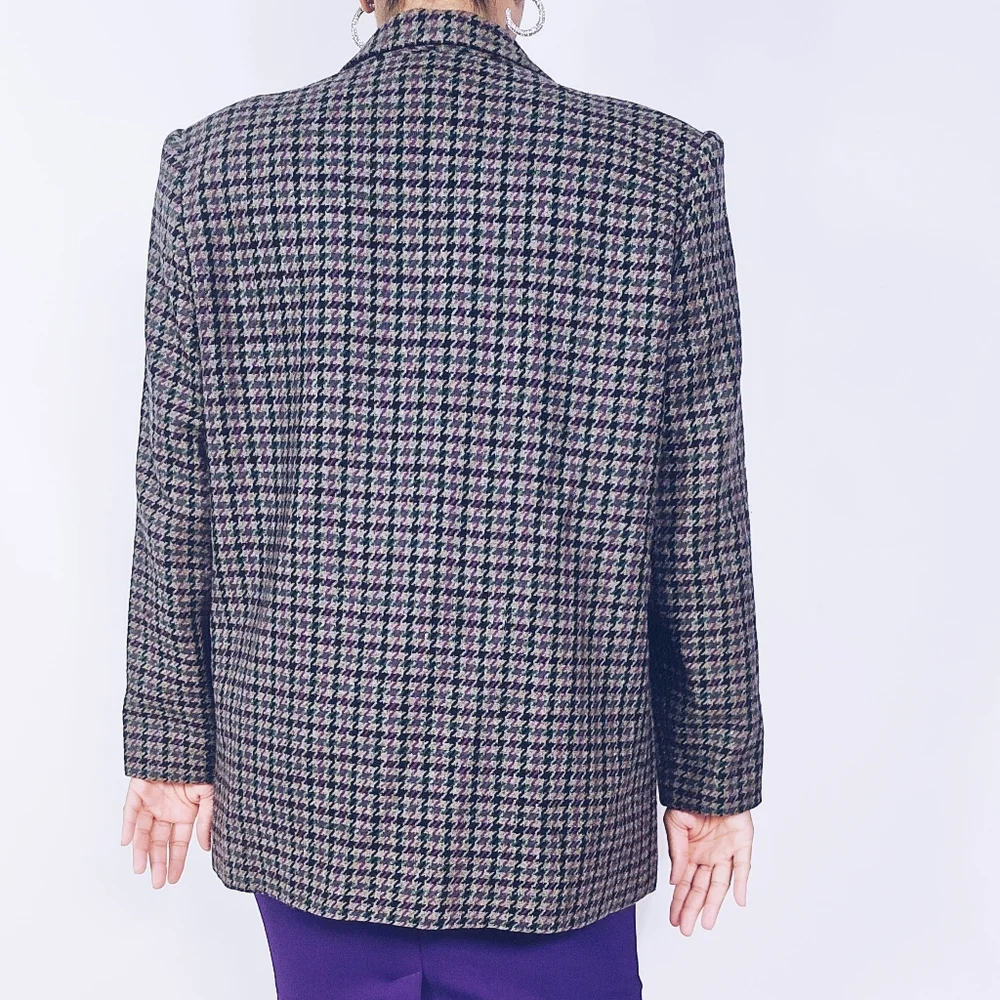 Vintage Houndstooth Blazer 100% Pure New Wool - Picture 5 of 7